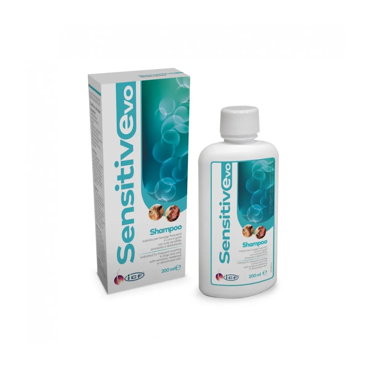 ICF SensitivEvo XS-XL șampon câini și pisici hidratant calmant flacon 200ml