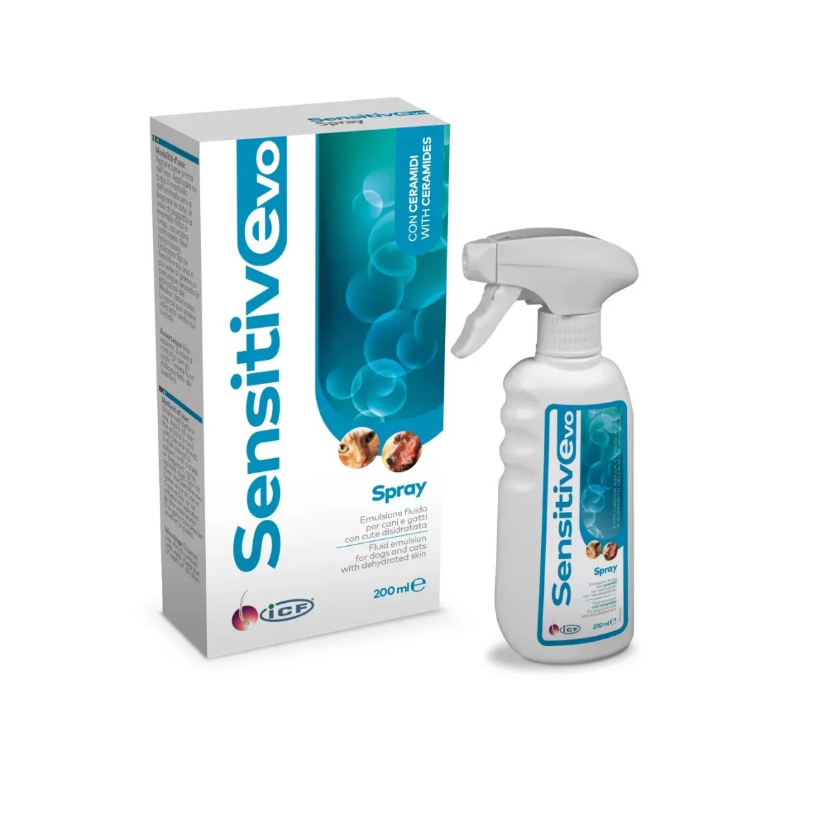 ICF SensitivEvo XS-XL spray câini și pisici hidratant calmant flacon cu aplicator 200ml