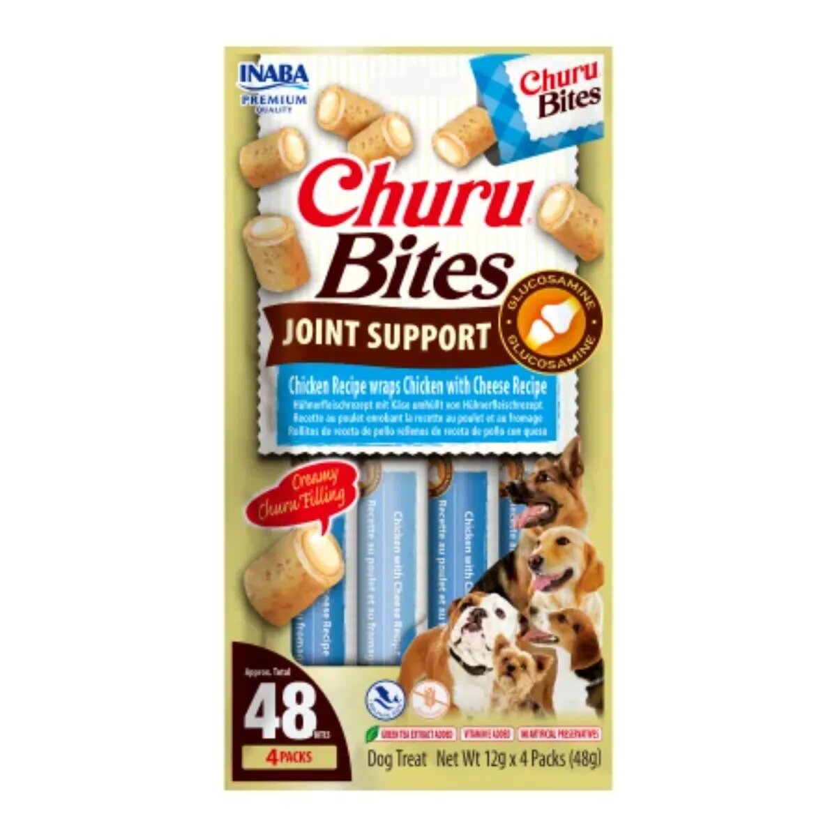 Inaba Churu Bites Joint Support XS-XL Pui și Brânză punguță recompense funcționale fără cereale câini sistem articular 48g