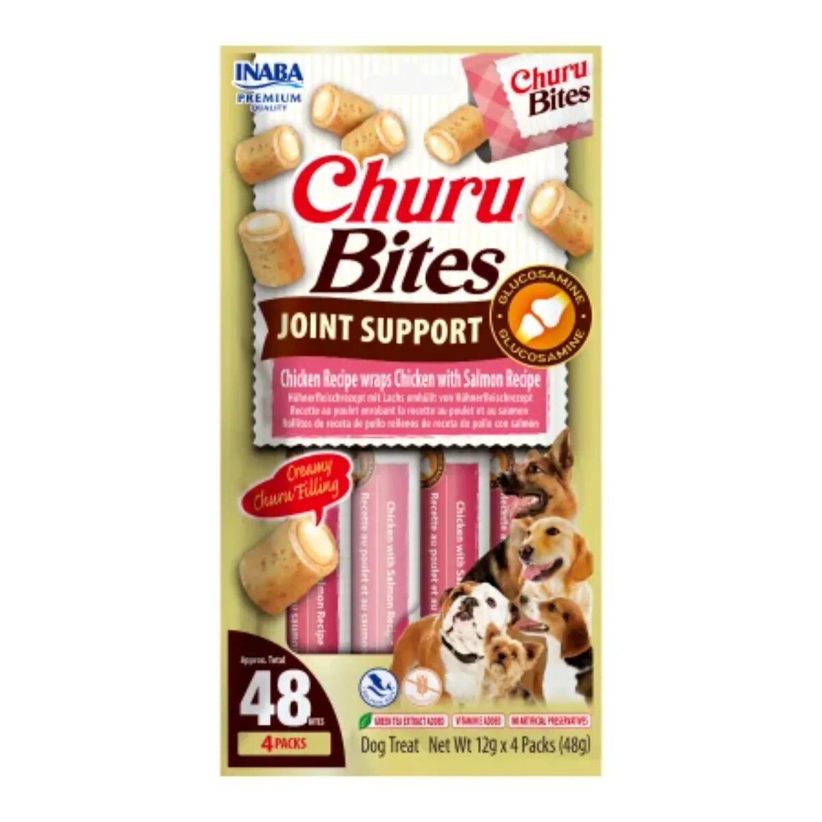 Inaba Churu Bites Joint Support XS-XL Pui și Somon punguță recompense funcționale fără cereale câini sistem articular 48g