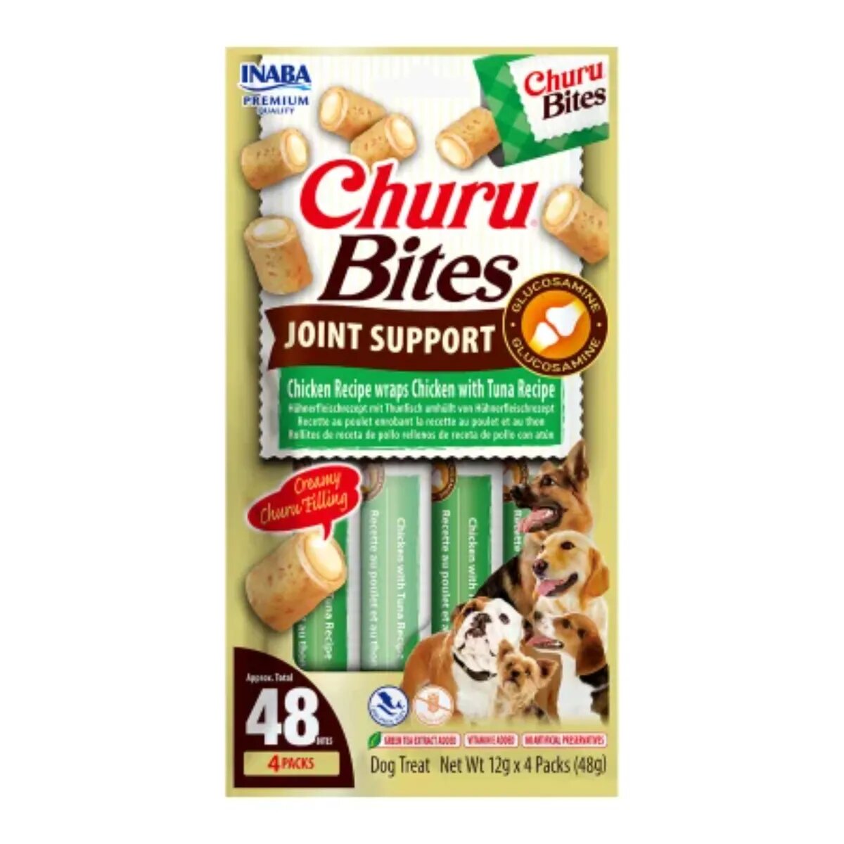 Inaba Churu Bites Joint Support XS-XL Pui și Ton punguță recompense funcționale fără cereale câini sistem articular 56g
