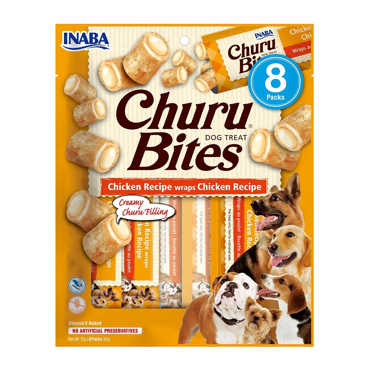 Inaba Churu Bites Pui recompense fără cereale câini pernute umplute 12g x 8