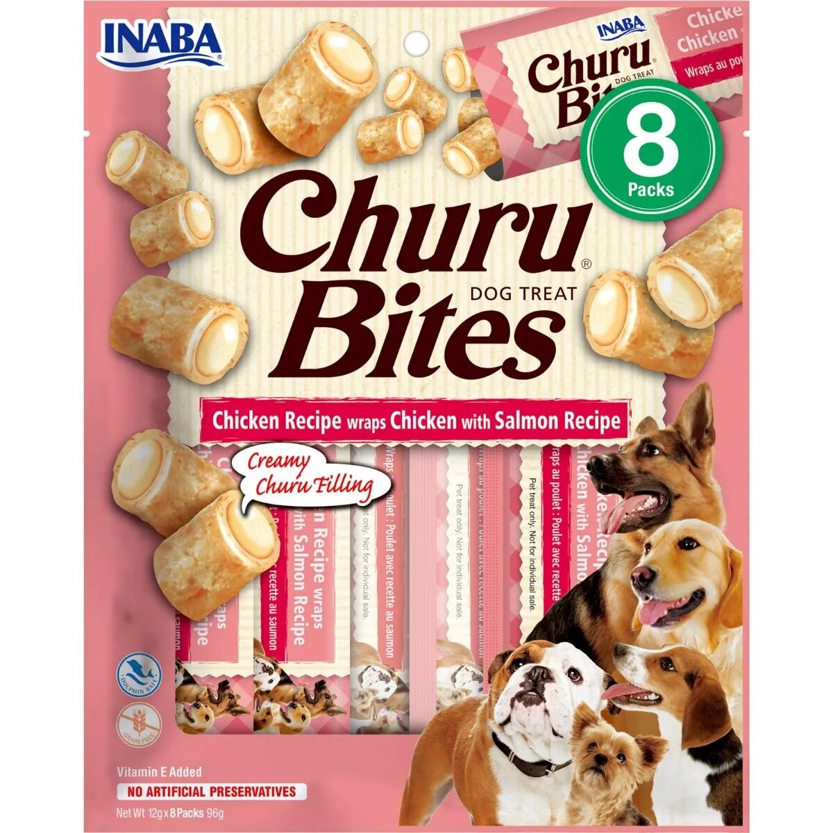 Inaba Churu Bites XS-XL Pui și Somon punguță recompense fără cereale câini semimoist 92g