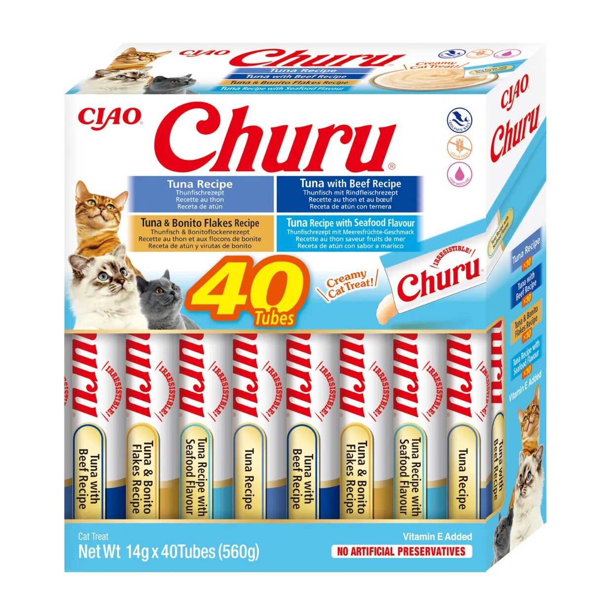 Inaba Churu Creamy Varieties Ton cutie recompense fără cereale pisici (piure) 560g