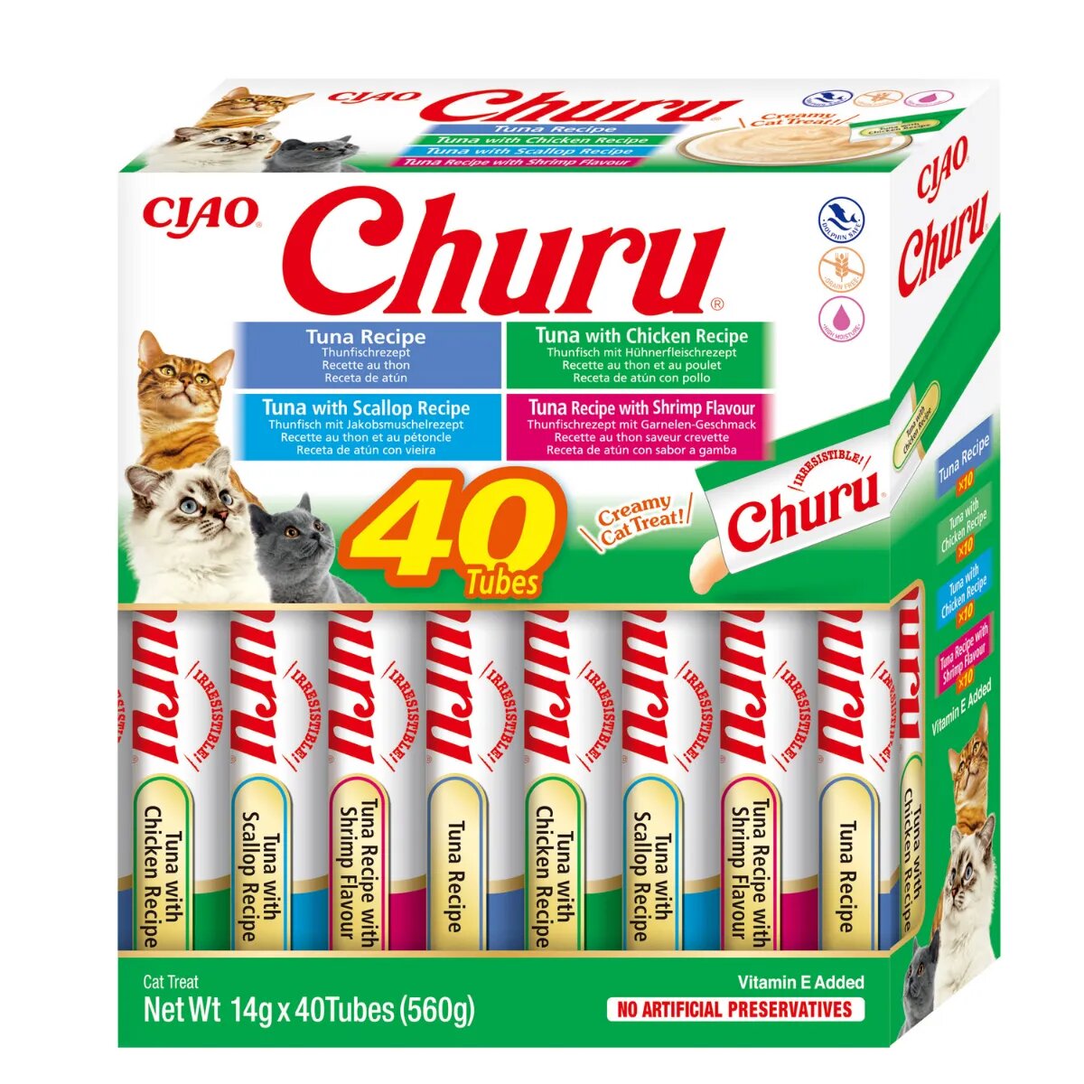 Inaba Churu Creamy Varieties Ton și Fructe de Mare cutie recompense fără cereale pisici (piure) 560g