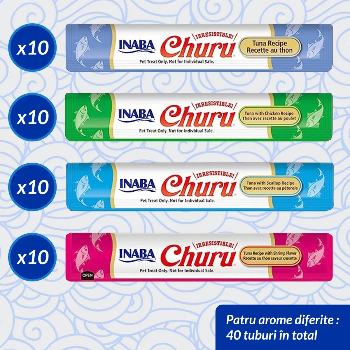 Inaba Churu Creamy Varieties Ton și Fructe de Mare cutie recompense fără cereale pisici (piure) 560g