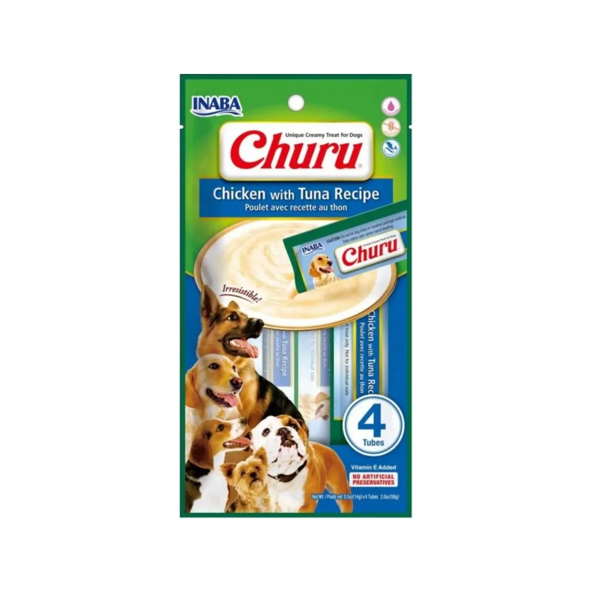 Inaba Churu Creamy XS-XL Pui și Ton plic recompense fără cereale câini (piure) 56g