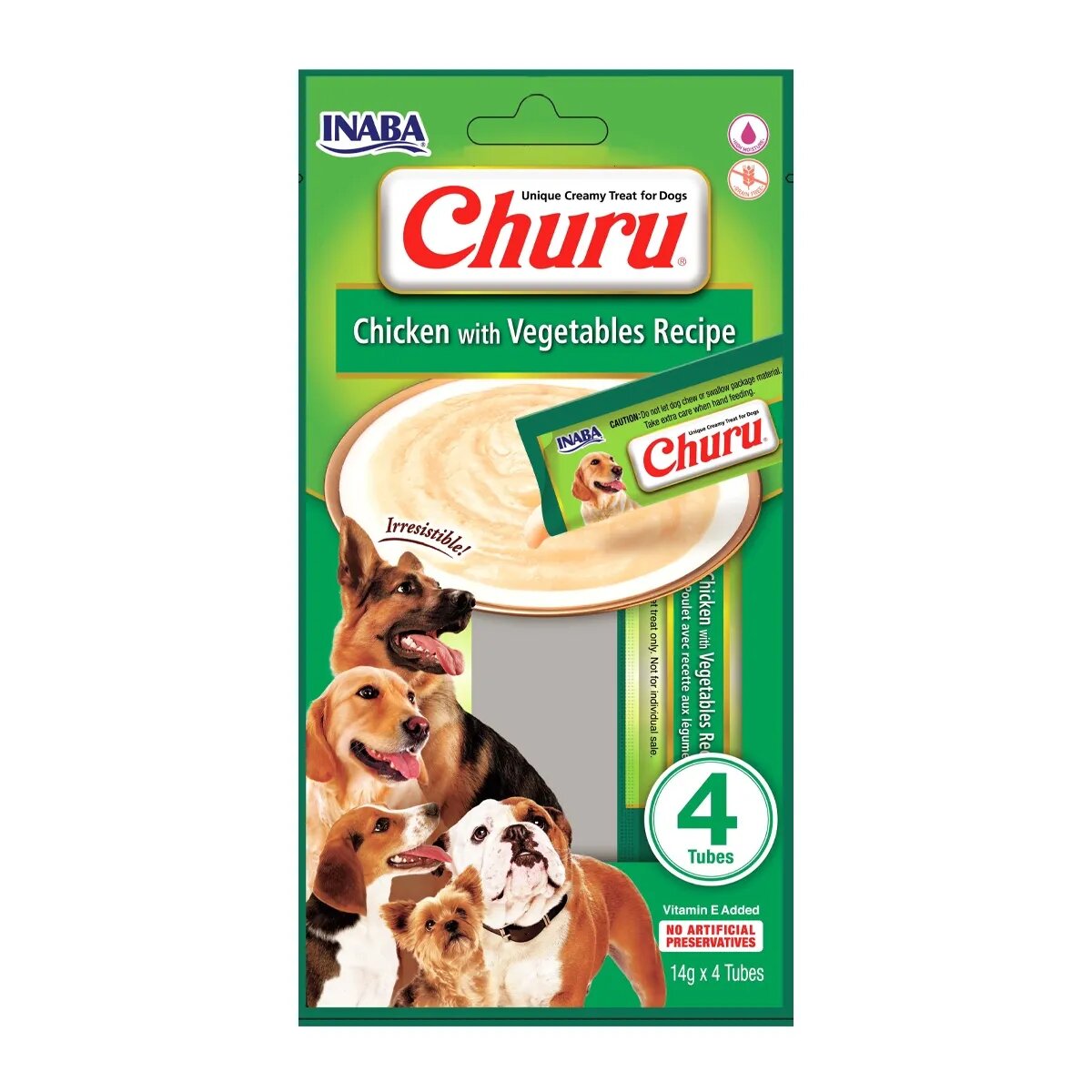 Inaba Churu Dog Pui cu Legume recompense lichide monoproteice fără cereale câini topping cremos 14g x 4
