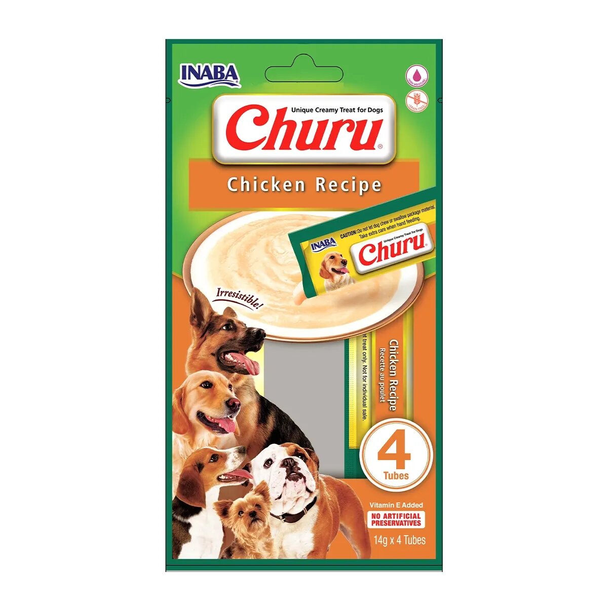 Inaba Churu Dog Pui recompense lichide monoproteice fără cereale câini topping cremos 14g x 4