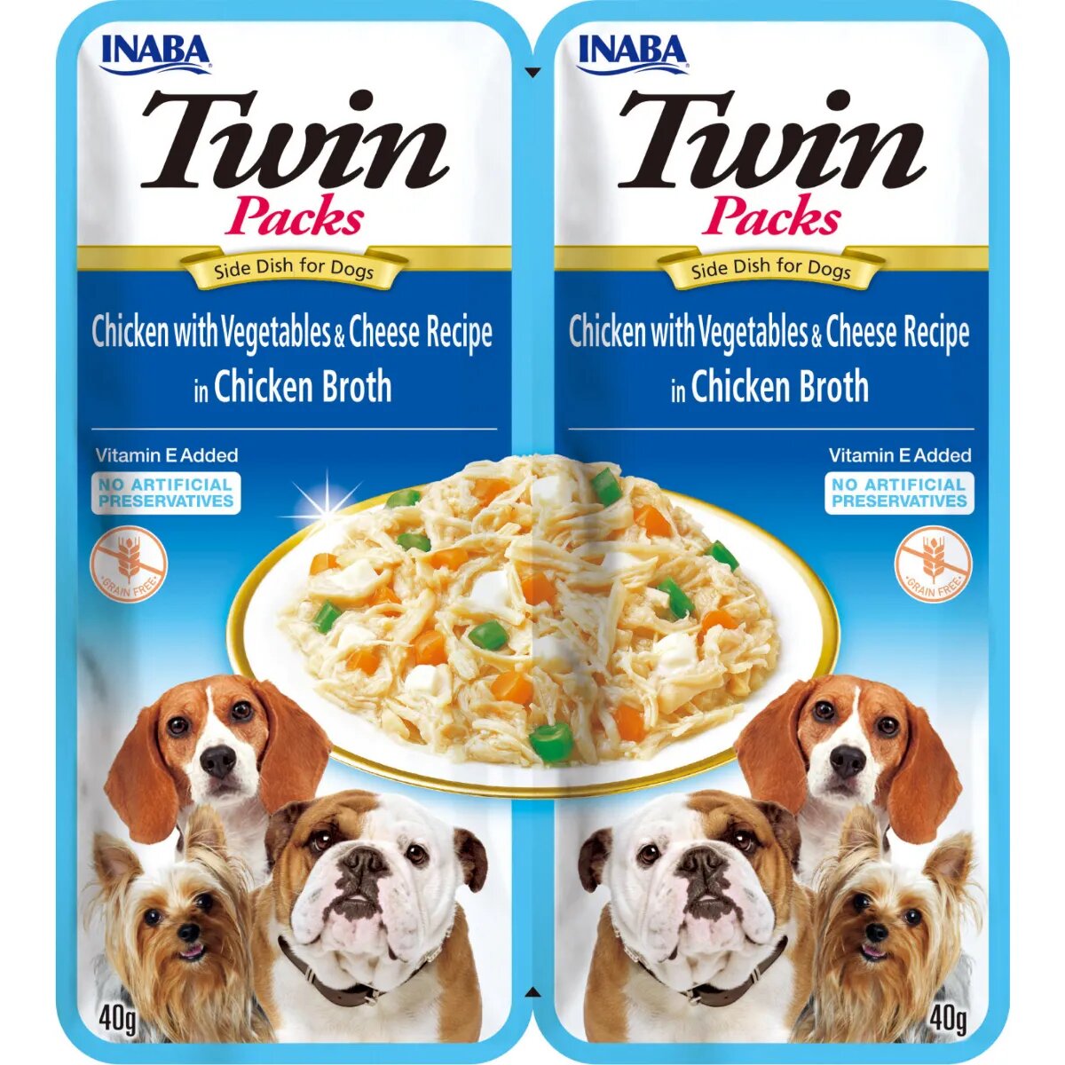 Inaba Churu Dog Twin XS-XL Pui și Brânză hrană umedă fără cereale câini (în supă) Churu Dog Twin XS-XL Pui și Brânză plic hrană umedă fără cereale câini (în supă) 80g