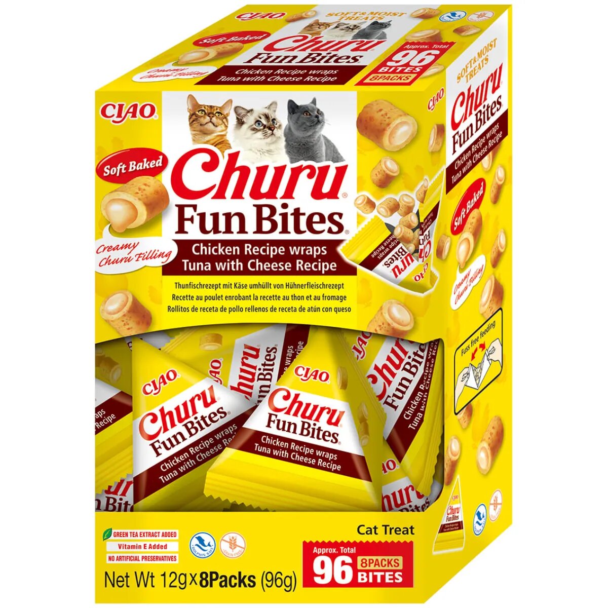Inaba Churu Fun Bites Pui și Brânză cutie recompense fără cereale pisici 96g
