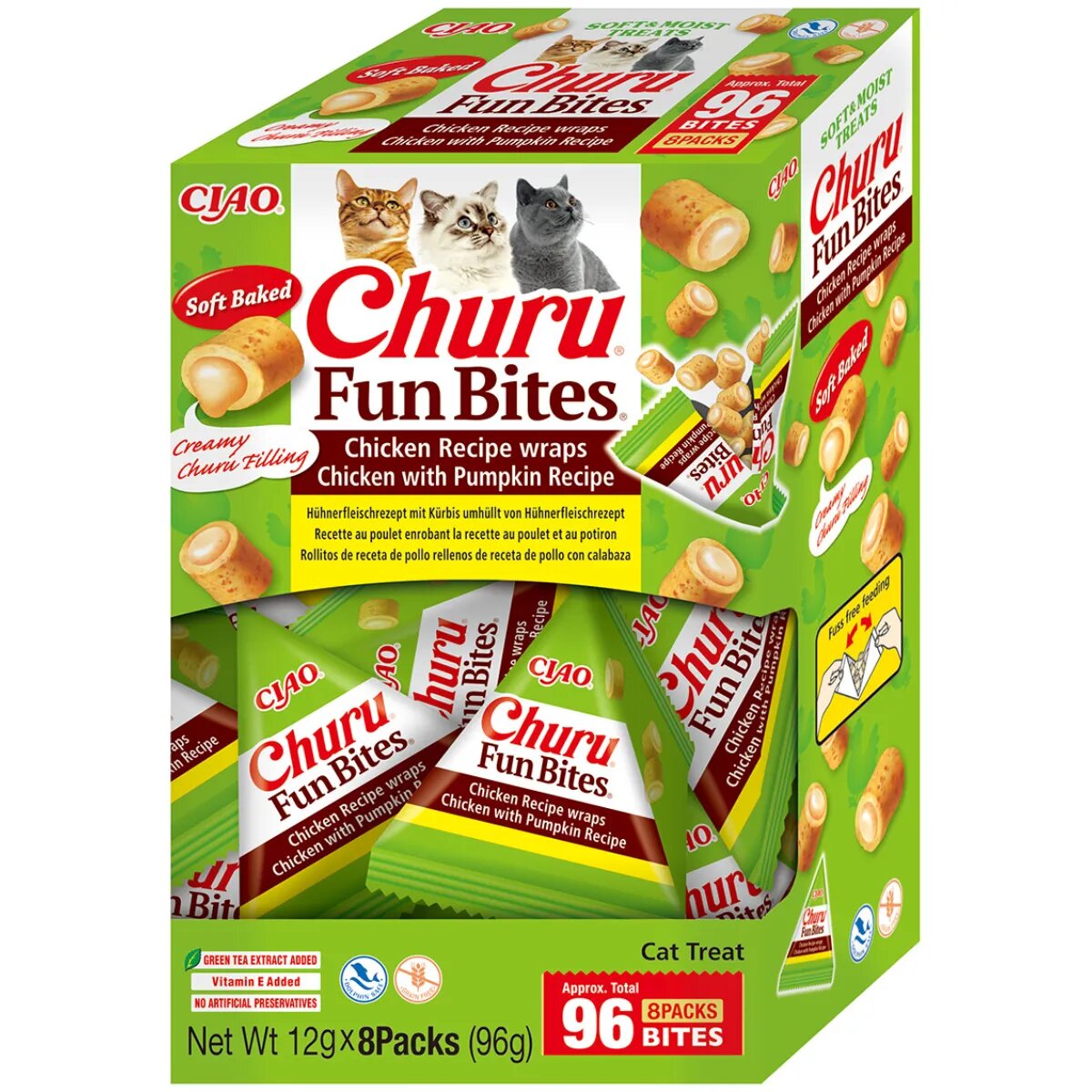 Inaba Churu Fun Bites Pui și dovleac cutie recompense fără cereale pisici 96g