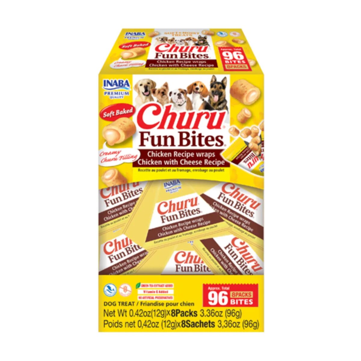 Inaba Churu Fun Bites XS-XL Pui și Brânză cutie recompense fără cereale câini 96g
