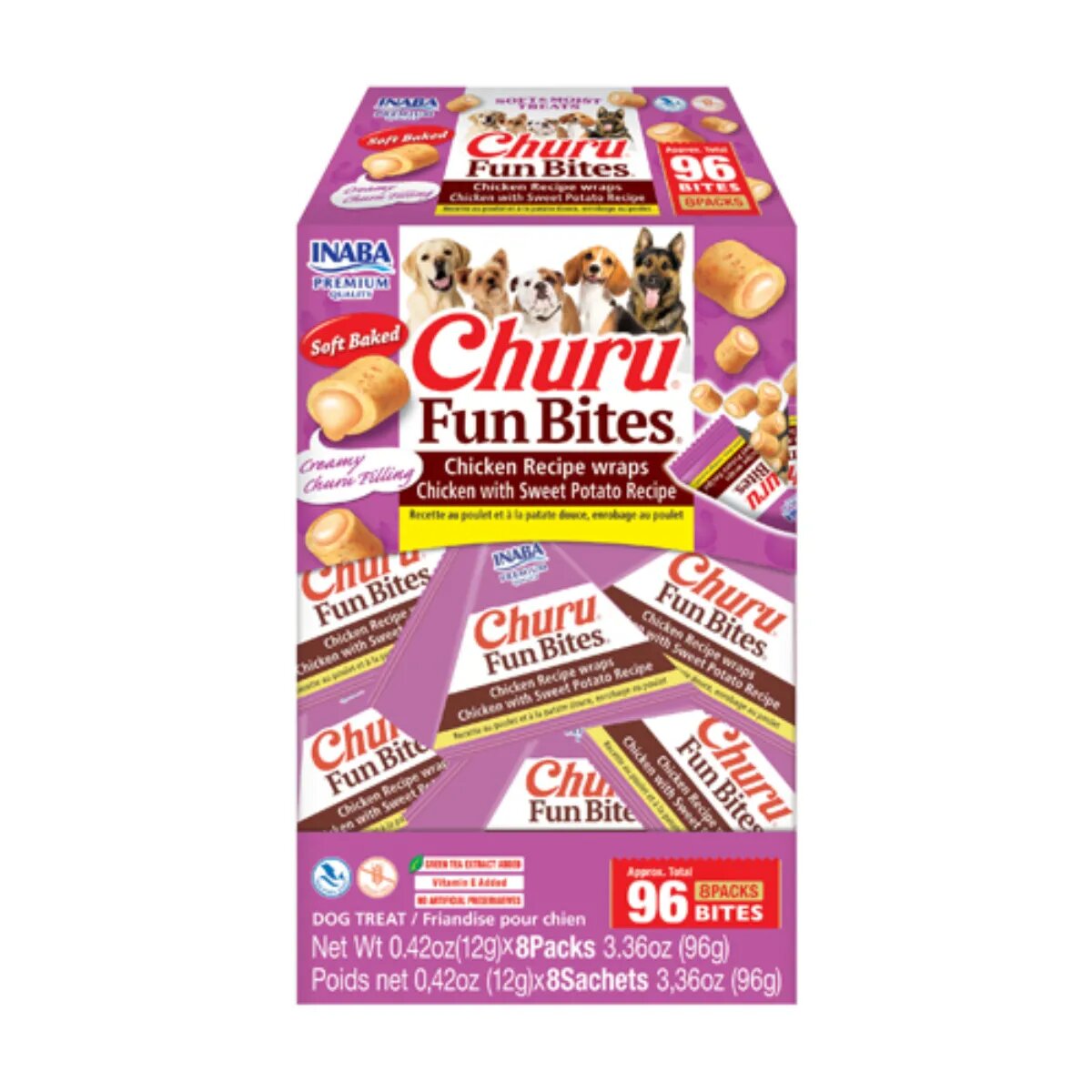 Inaba Churu Fun Bites XS-XL Pui și Cartof Dulce cutie recompense fără cereale câini 96g