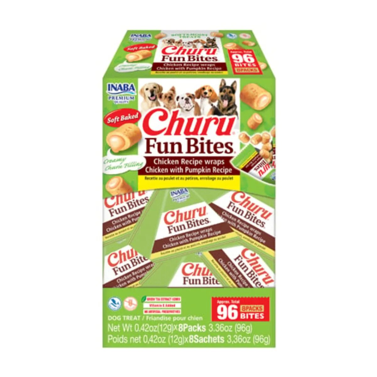 Inaba Churu Fun Bites XS-XL Pui și dovleac cutie recompense fără cereale câini 96g