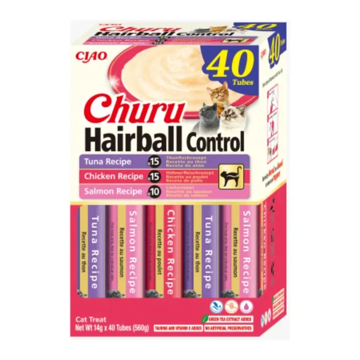 Inaba Churu Hairball Control Variety Ton și Pui plic recompense fără cereale pisici limitarea ghemurilor de blană (topping) 560g