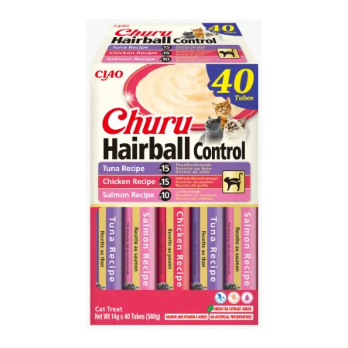 Inaba Churu Hairball Control Variety Ton și Pui plic recompense fără cereale pisici limitarea ghemurilor de blană (topping) 560g