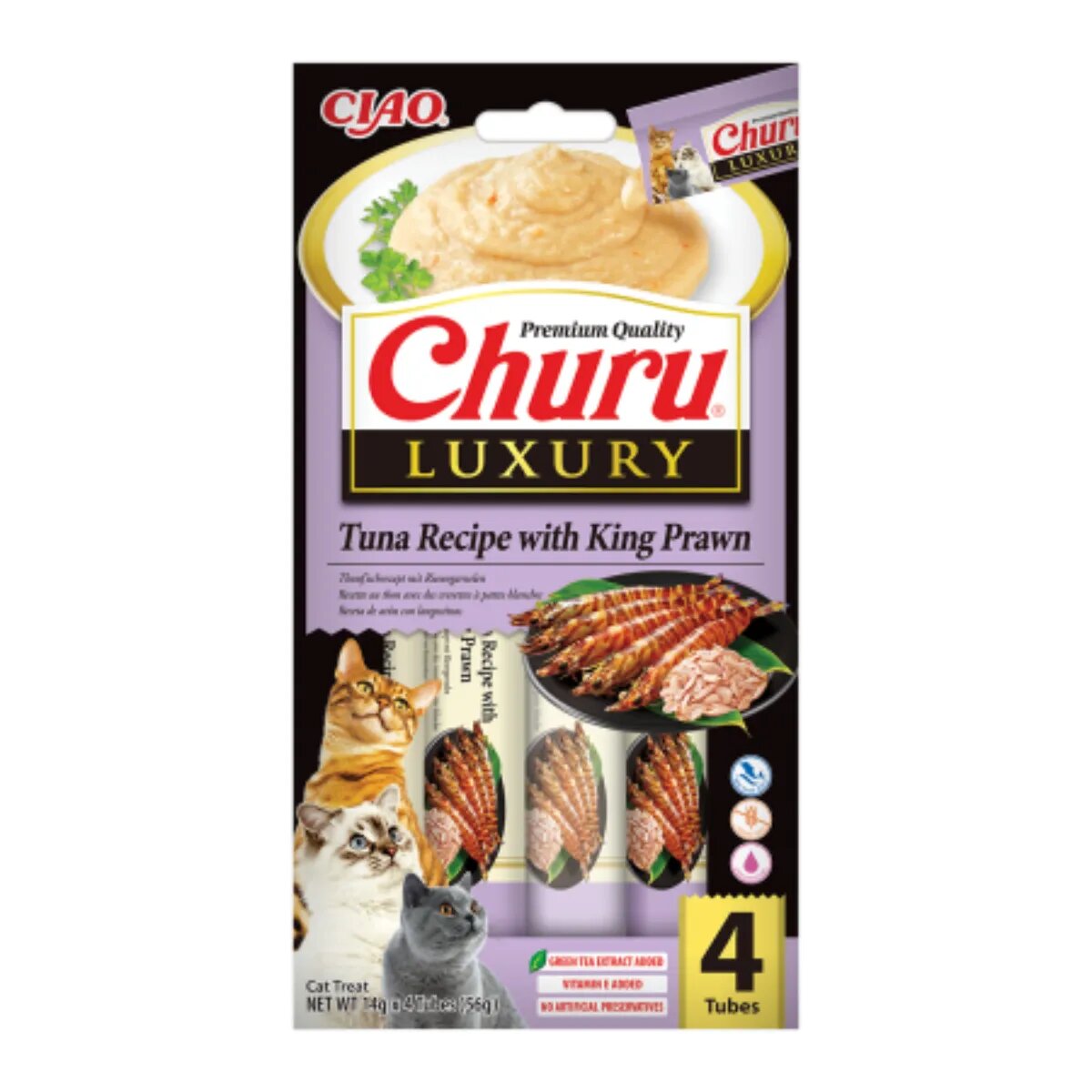 Inaba Churu Luxury Ton și Creveți plic recompense fără cereale pisici (piure) 56g