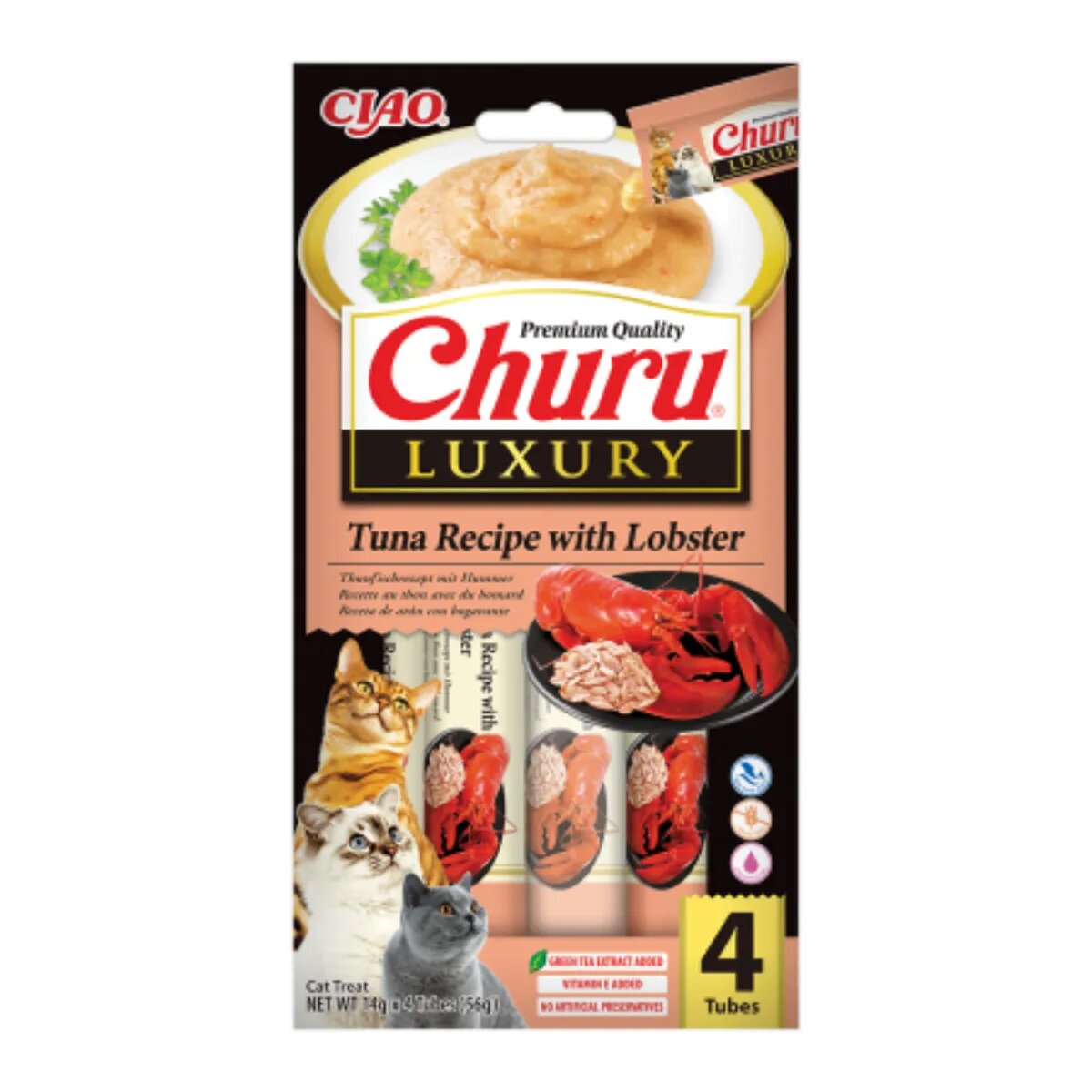 Inaba Churu Luxury Ton și Homar plic recompense fără cereale pisici (piure) 56g