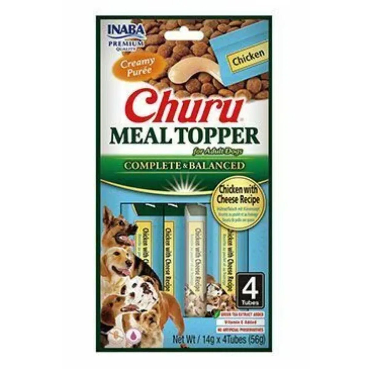 Inaba Churu Meal Topper XS-XL Pui și Brânză plic tub recompense fără cereale câini (piure) 56g