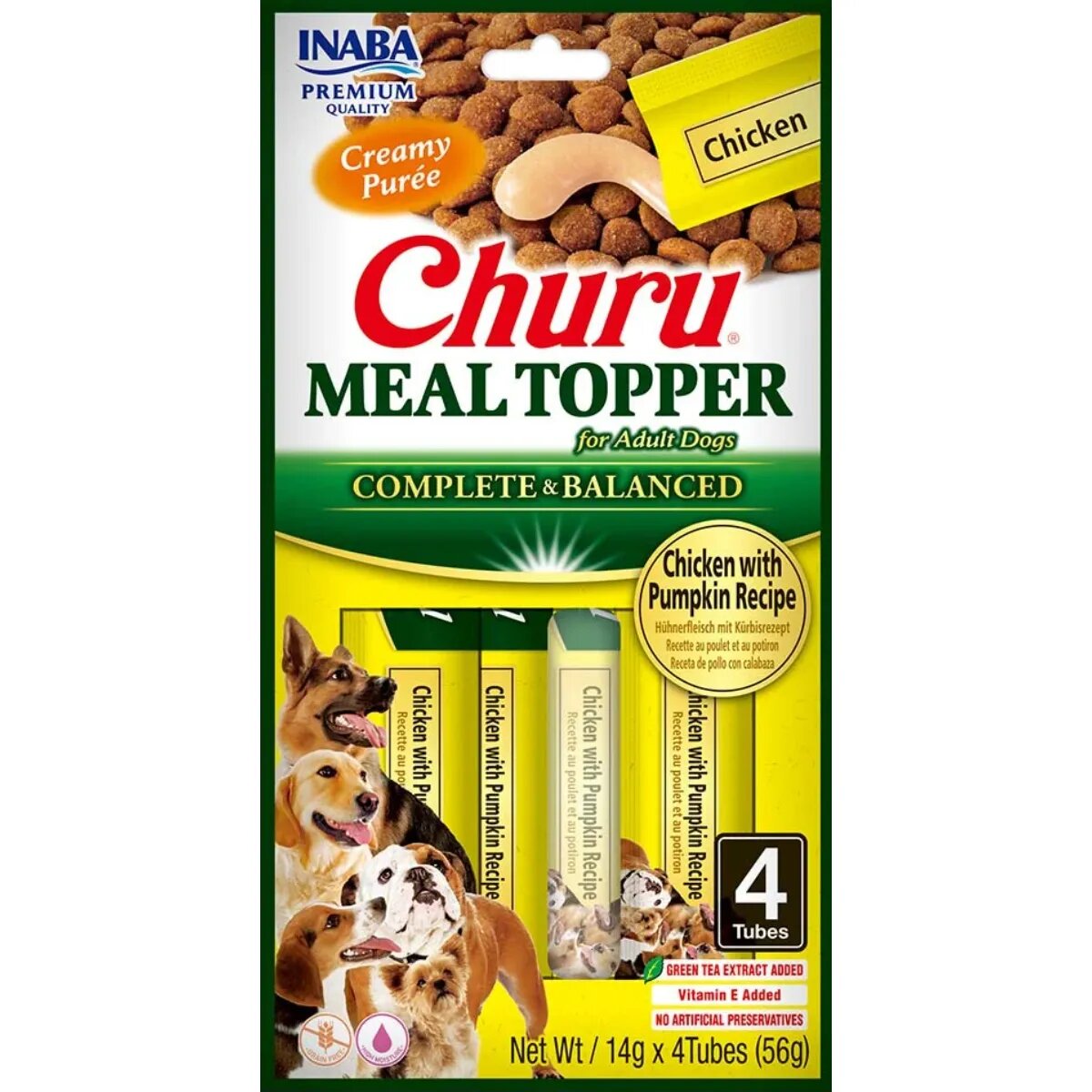 Inaba Churu Meal Topper XS-XL Pui și dovleac plic tub recompense fără cereale câini (piure) 56g