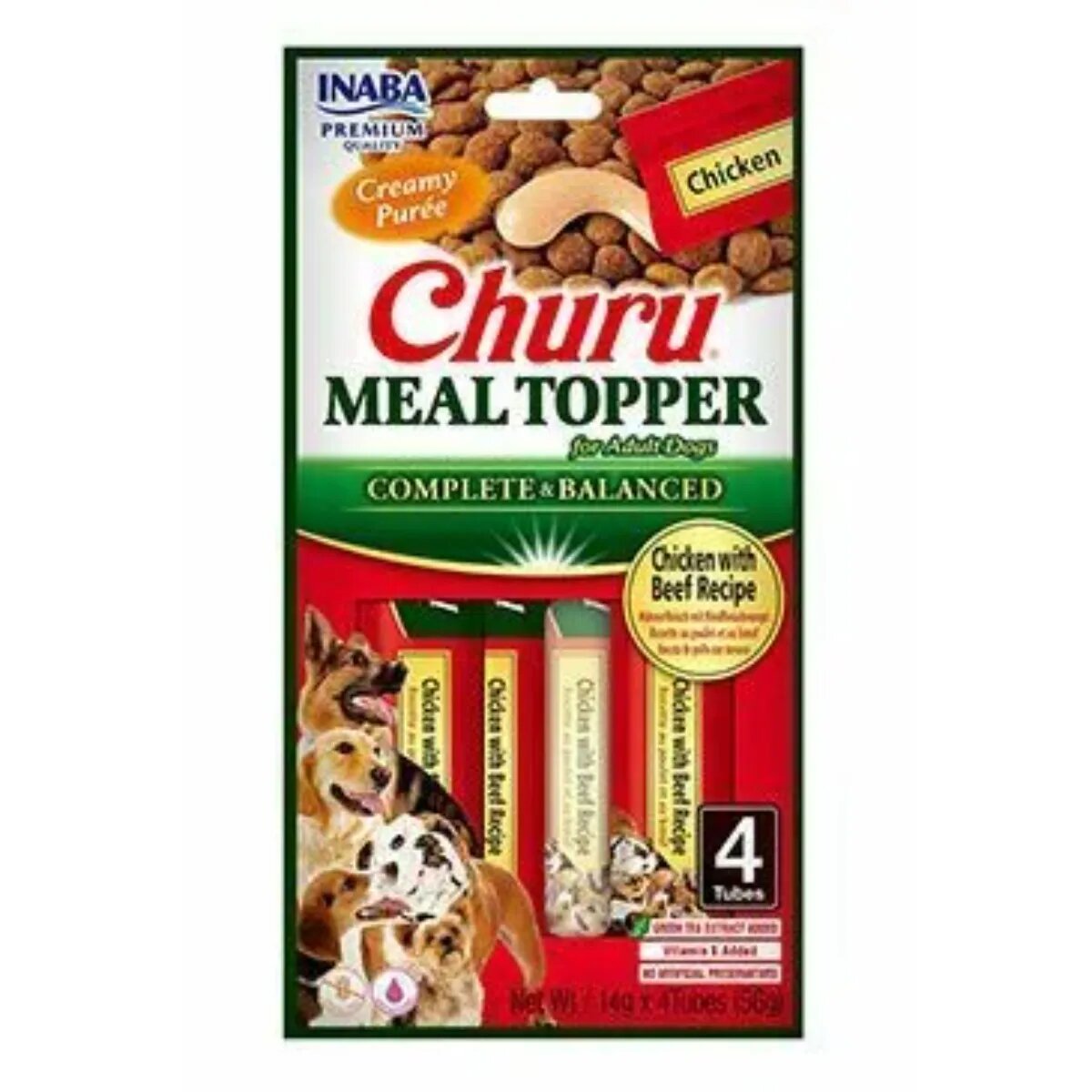 Inaba Churu Meal Topper XS-XL Pui și Vită plic tub recompense fără cereale câini (piure) 56g