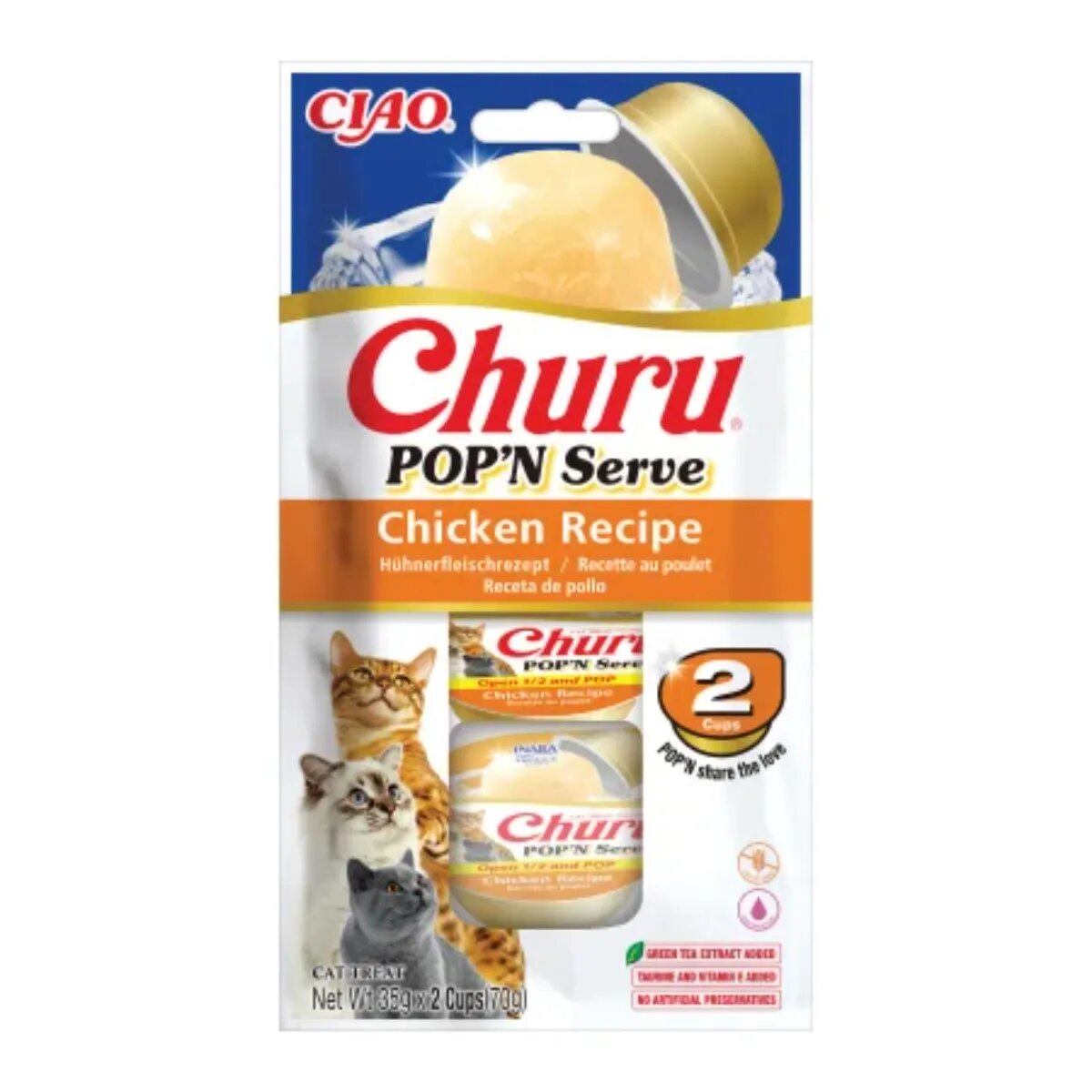 Inaba Churu Pop'n Serve Pui bol hrană umedă fără cereale pisici (în aspic) 70g