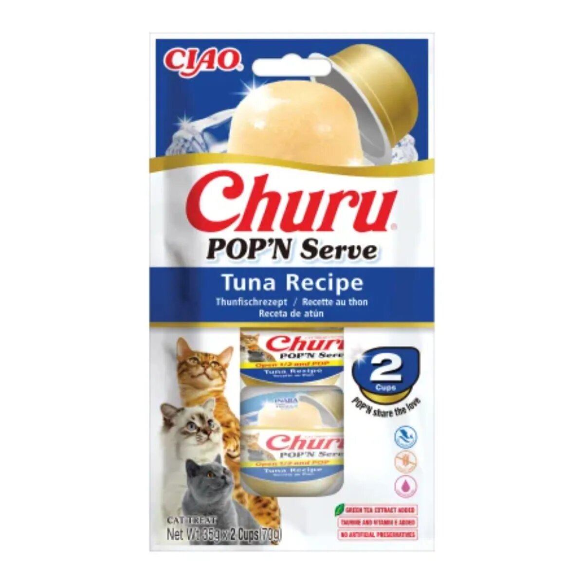 Inaba Churu Pop'n Serve Ton bol hrană umedă fără cereale pisici (în aspic) 70g