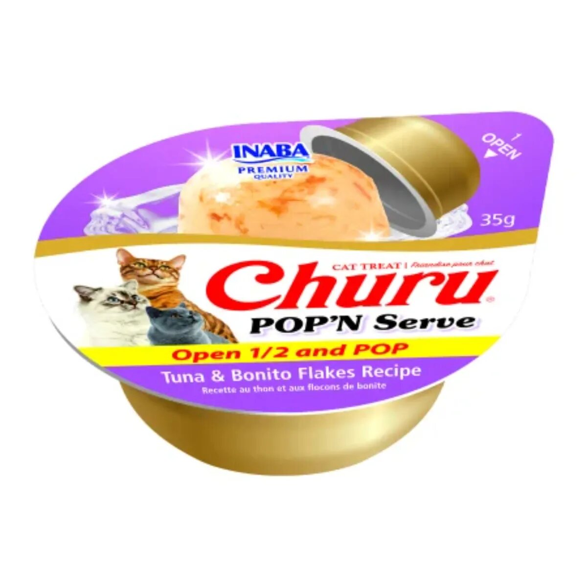 Inaba Churu Pop'n Serve Ton și Fulgi de Bonito bol hrană umedă fără cereale pisici (în aspic) 70g