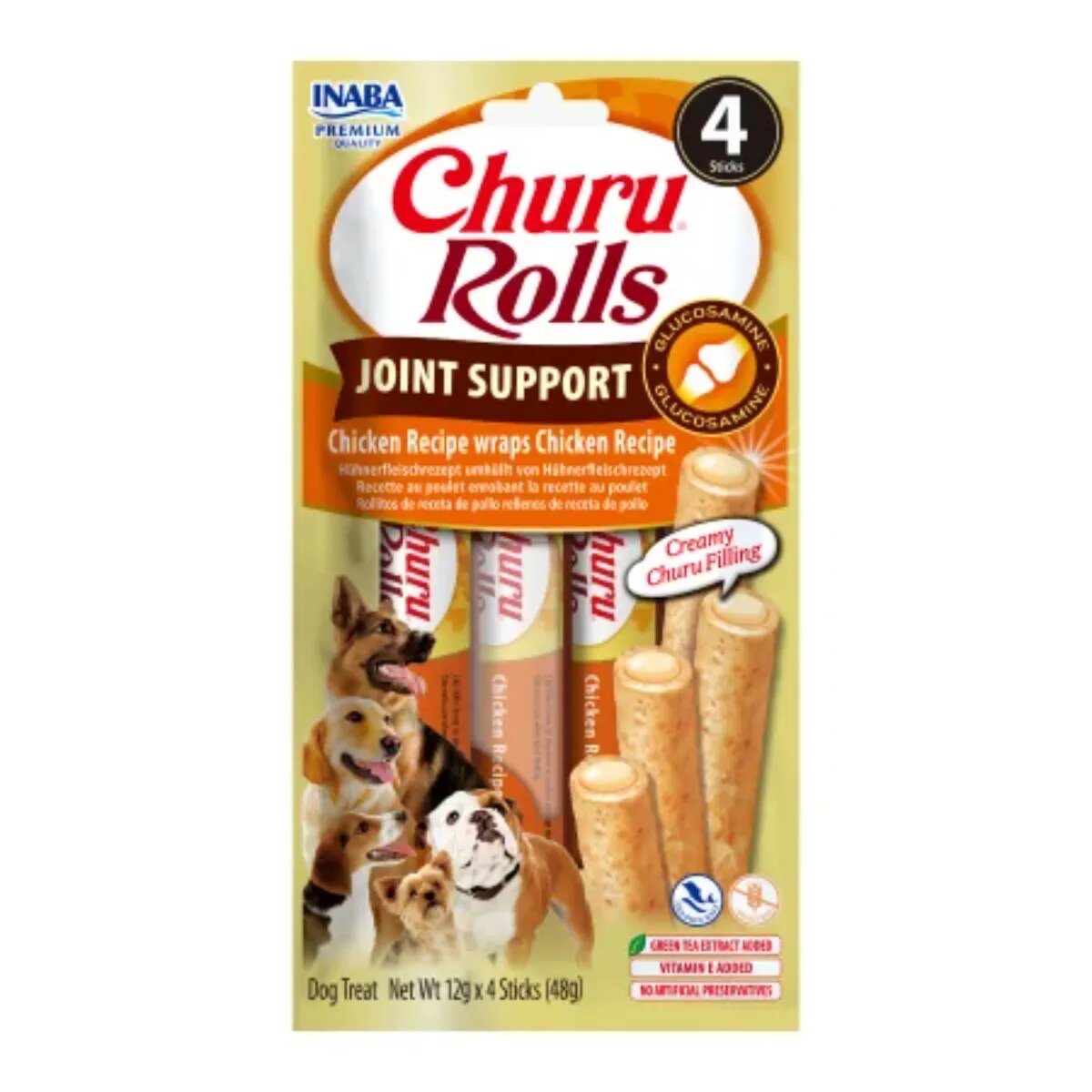 Inaba Churu Rolls Joint Support XS-XL Pui și Ton punguță recompense funcționale fără cereale câini sistem articular 48g