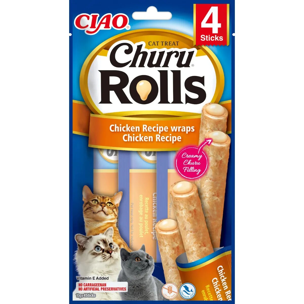 Inaba Churu Rolls Pui și Ton plic tub recompense fără cereale pisici 40g