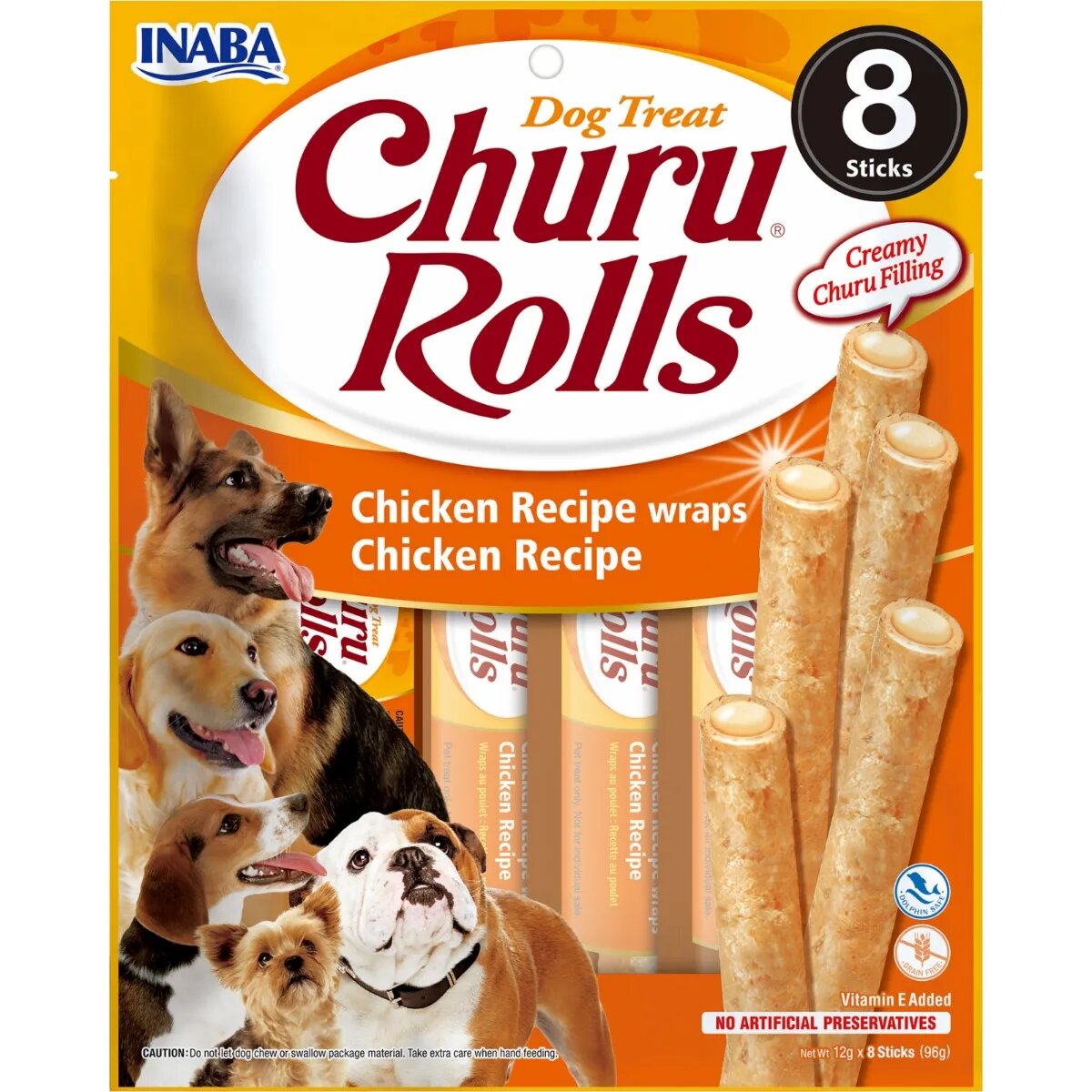 Inaba Churu Rolls XS-XL Pui punguță recompense fără cereale câini semimoist 92g