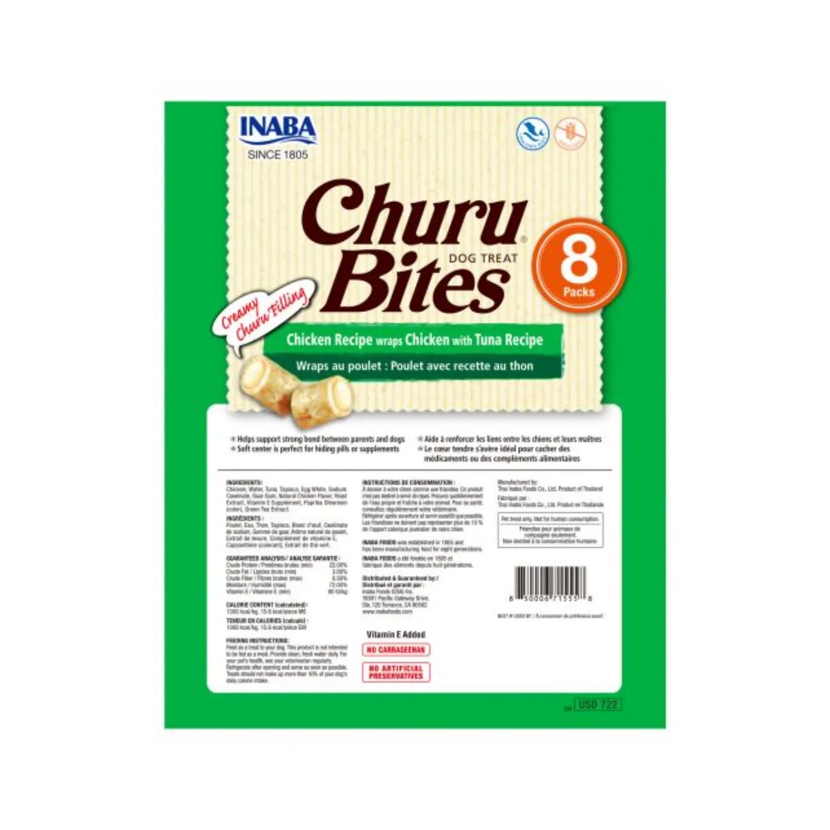 Inaba Churu Rolls XS-XL Pui și Ton plic tub recompense fără cereale câini 56g