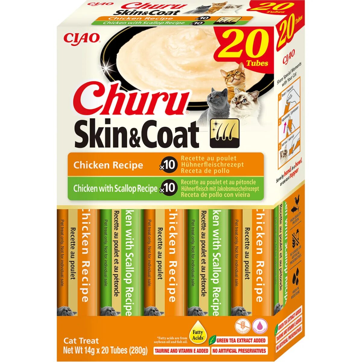 Inaba Churu Skin&Coat Chicken Varieties Pui cutie recompense fără cereale pisici (piure) 280g