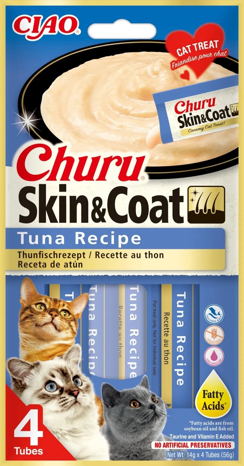 Inaba Churu Skin&Coat Ton plic recompense funcționale fără cereale pisici piele & blană (topping) 56g