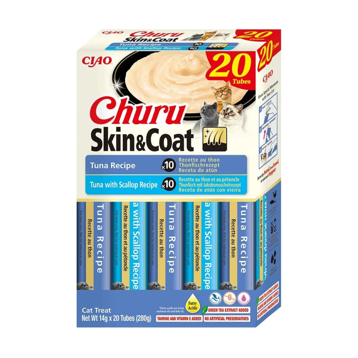 Inaba Churu Skin&Coat Tuna Varieties Ton cutie recompense fără cereale pisici (piure) 280g