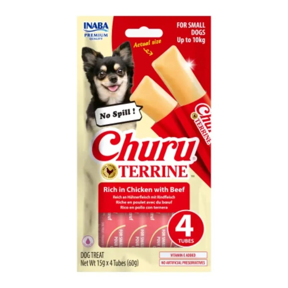 Inaba Churu Terrine Mini XS-S Pui și Vită punguță recompense câini 60g