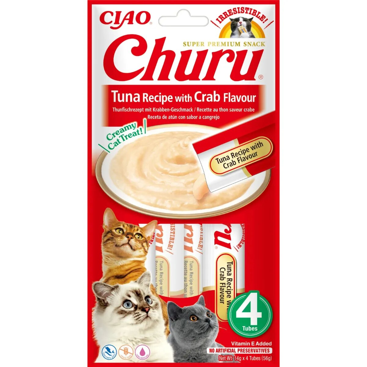 Inaba Churu Ton și Crab plic tub recompense fără cereale pisici (piure) 56g