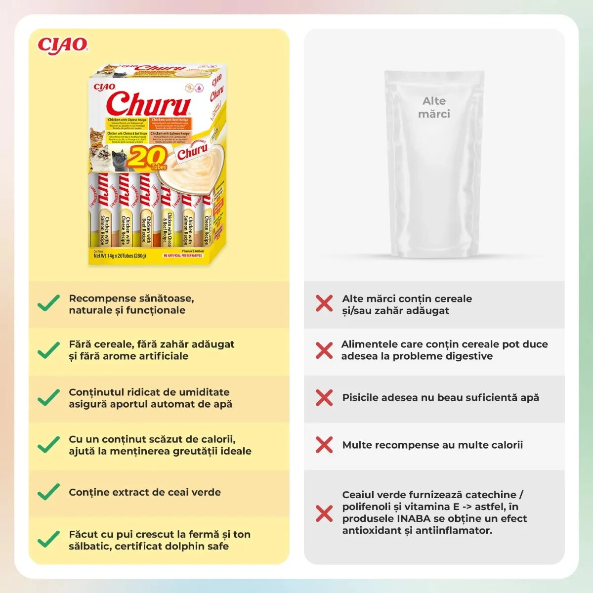 Inaba Churu Varieties Pui și Vită cutie tub recompense fără cereale pisici (piure) 280g