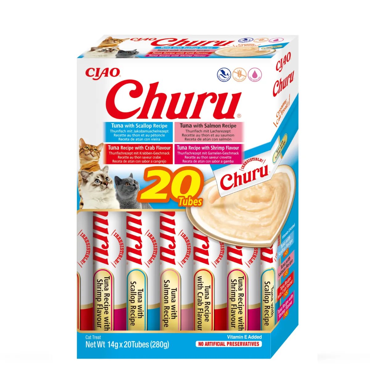 Inaba Churu Varieties Ton și Fructe de Mare cutie tub recompense fără cereale pisici (piure) 280g