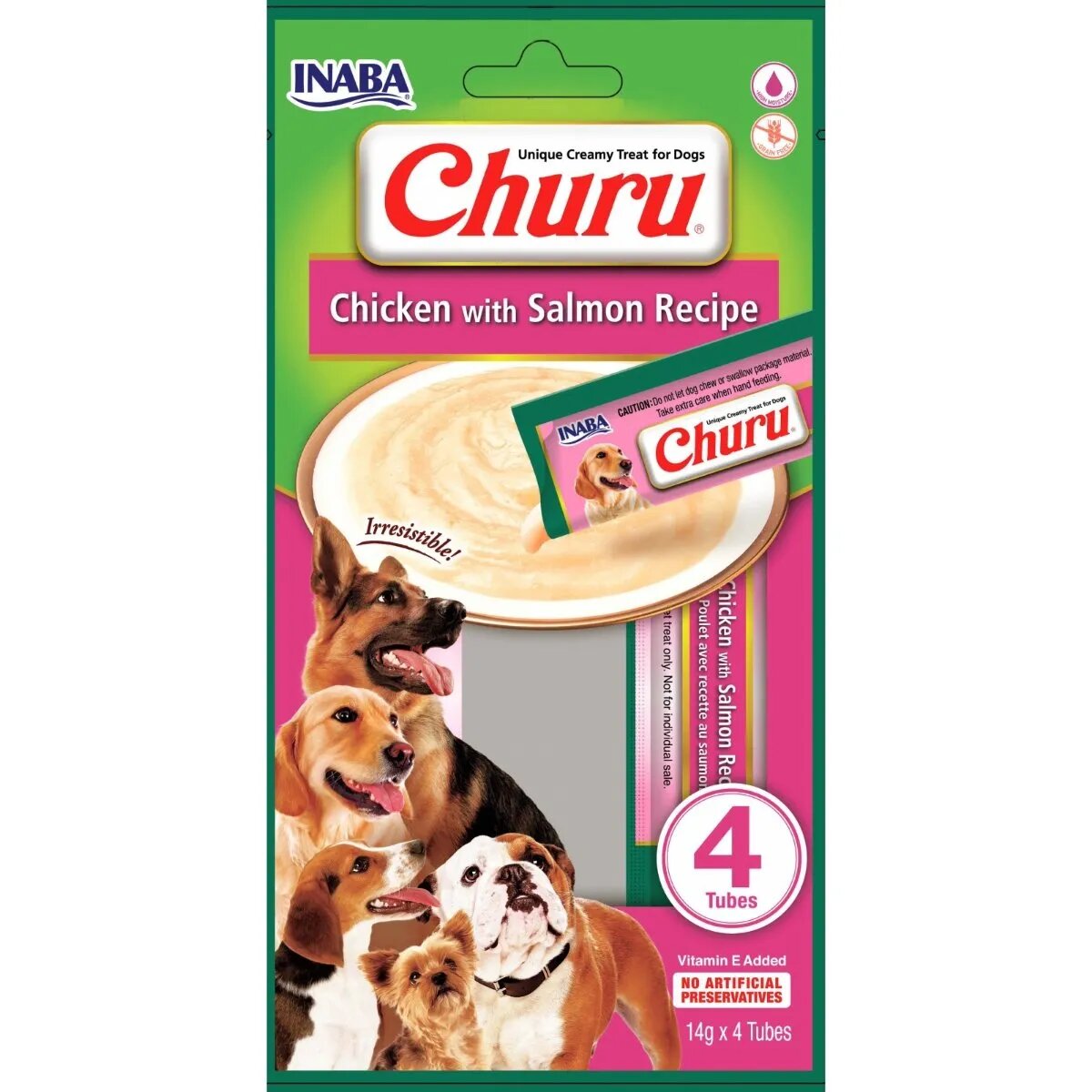 Inaba Churu XS-XL Pui și Somon punguță recompense fără cereale câini (topping) 56g