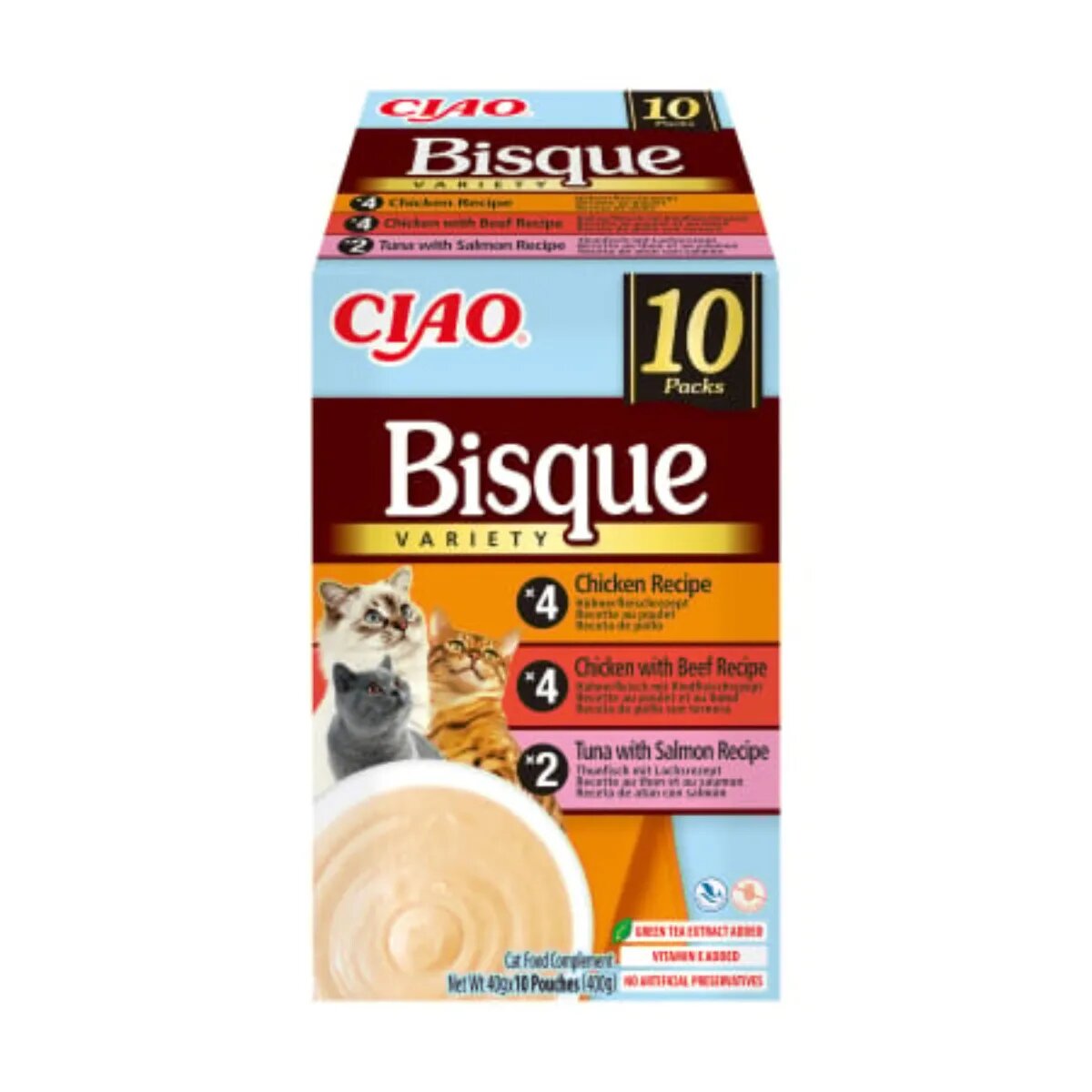 Inaba Ciao Bisque Variety Pui și Vită cutie hrană umedă fără cereale pisici (piure) 400g