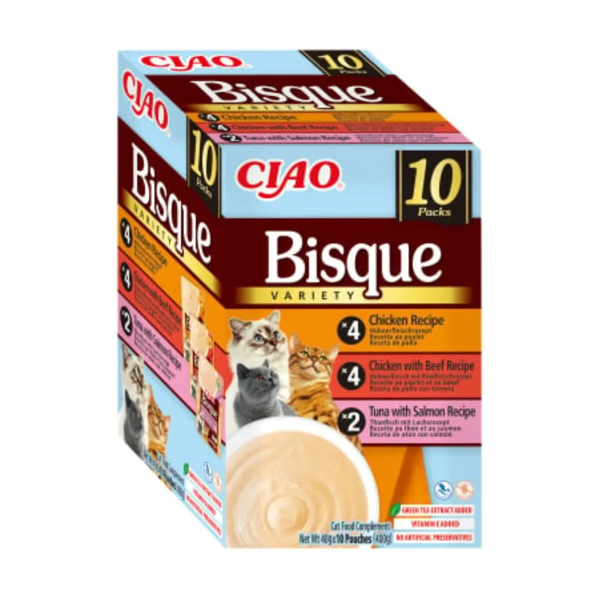 Inaba Ciao Bisque Variety Pui și Vită cutie hrană umedă fără cereale pisici (piure) 400g