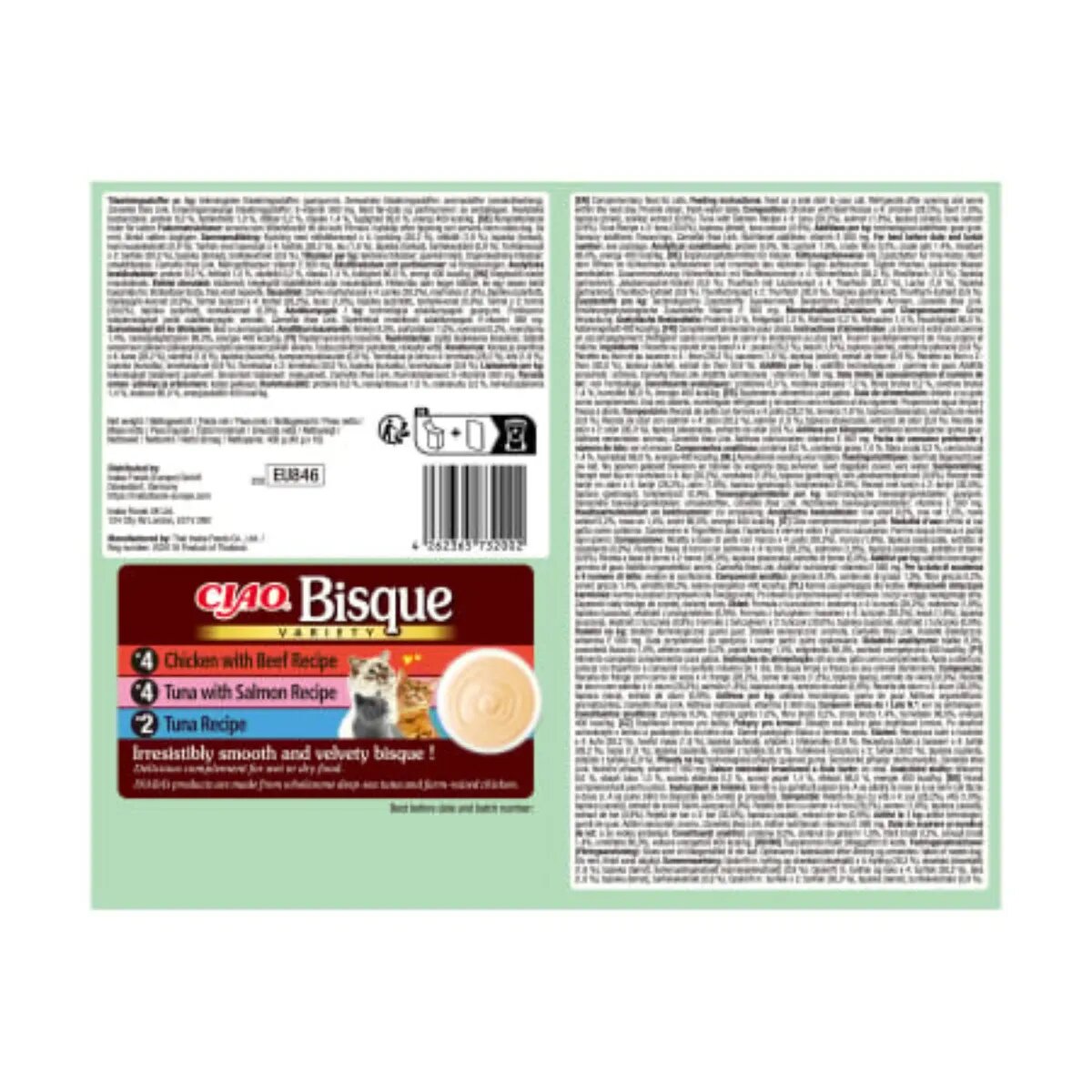 Inaba Ciao Bisque Variety Ton și Pui cutie hrană umedă fără cereale pisici (piure) 400g
