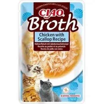 Inaba Ciao Broth Pui și Scoici plic hrană umedă fără cereale pisici (în supă) 40g
