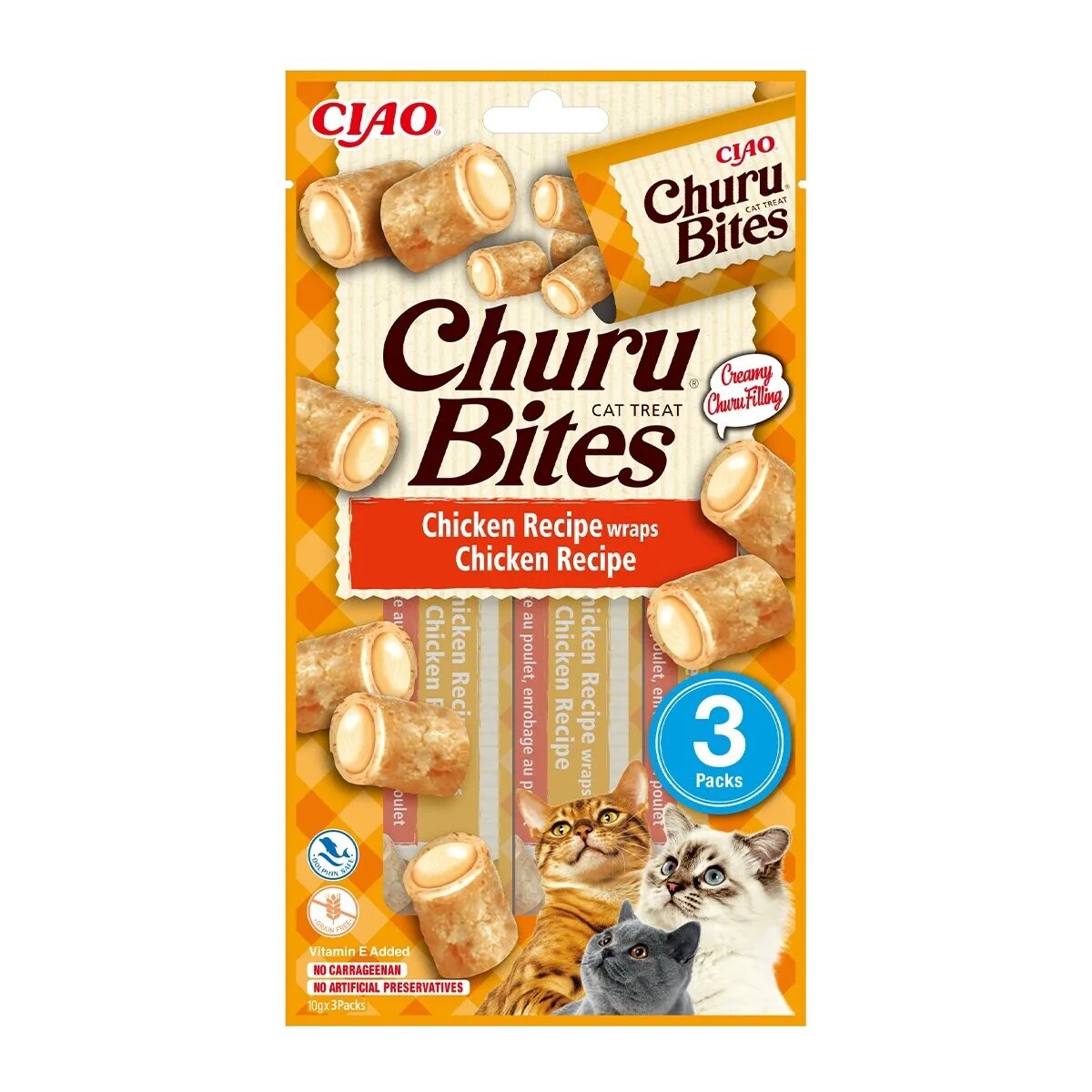 Inaba CIAO Churu Bites Pui recompense fără cereale pisici pernute umplute 10g x 3