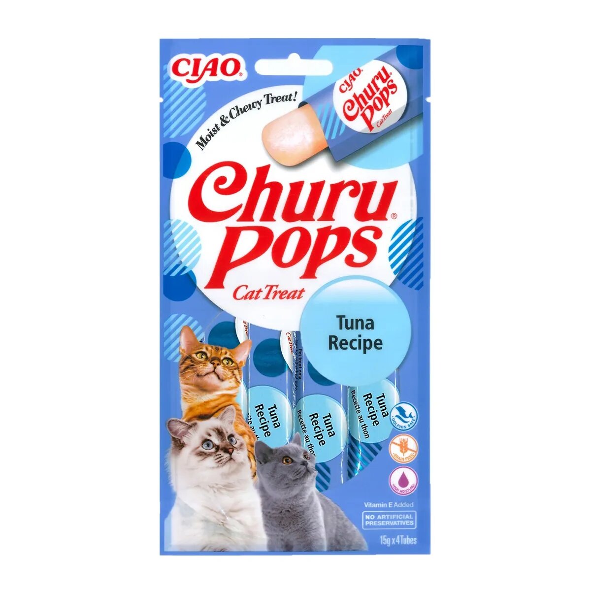 Inaba CIAO Churu Pops Ton recompense lichide monoproteice fără cereale pisici topping pate 15g x 4