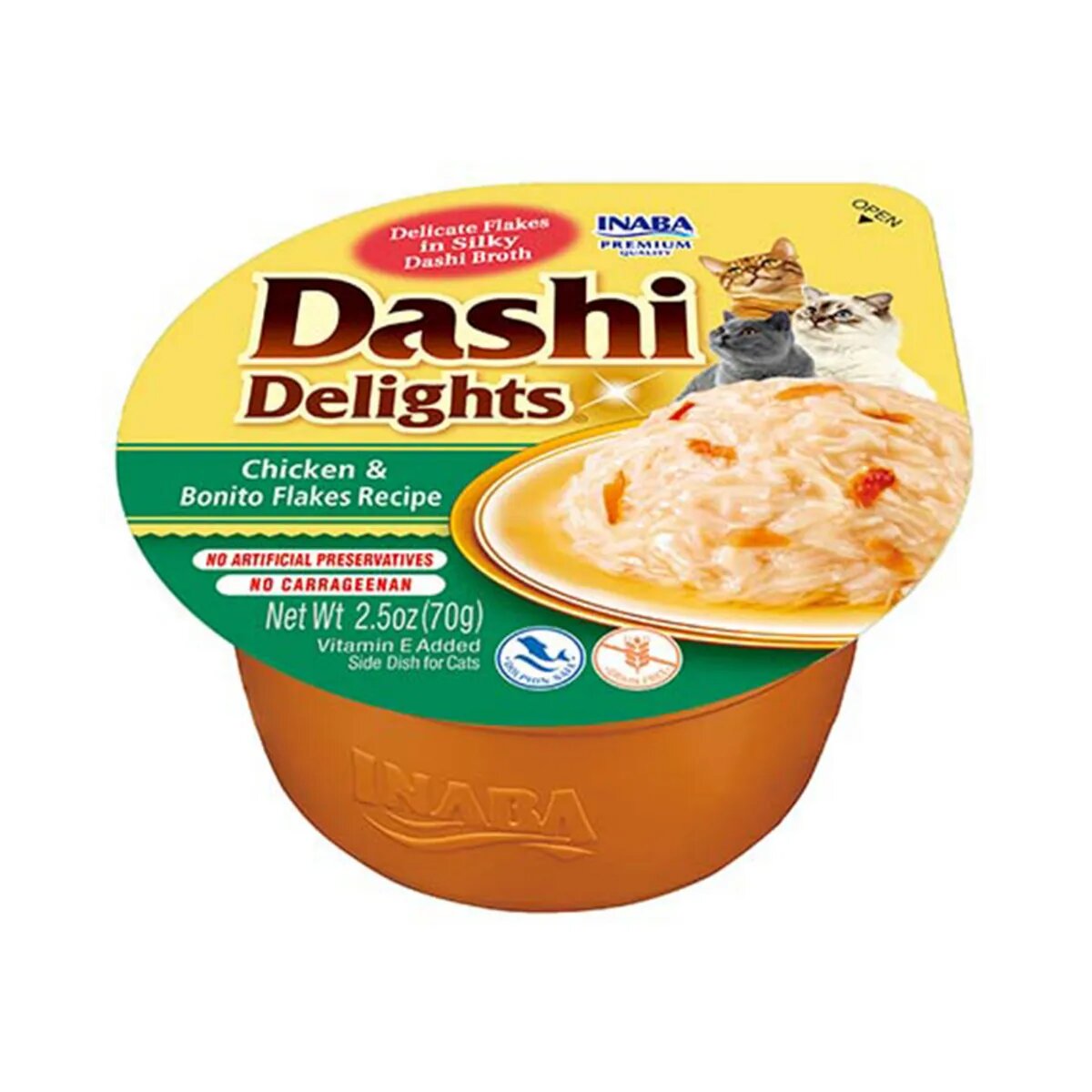 Inaba Ciao Dashi Pui și Fulgi de Bonito bol hrană umedă fără cereale pisici (în sos) 70g