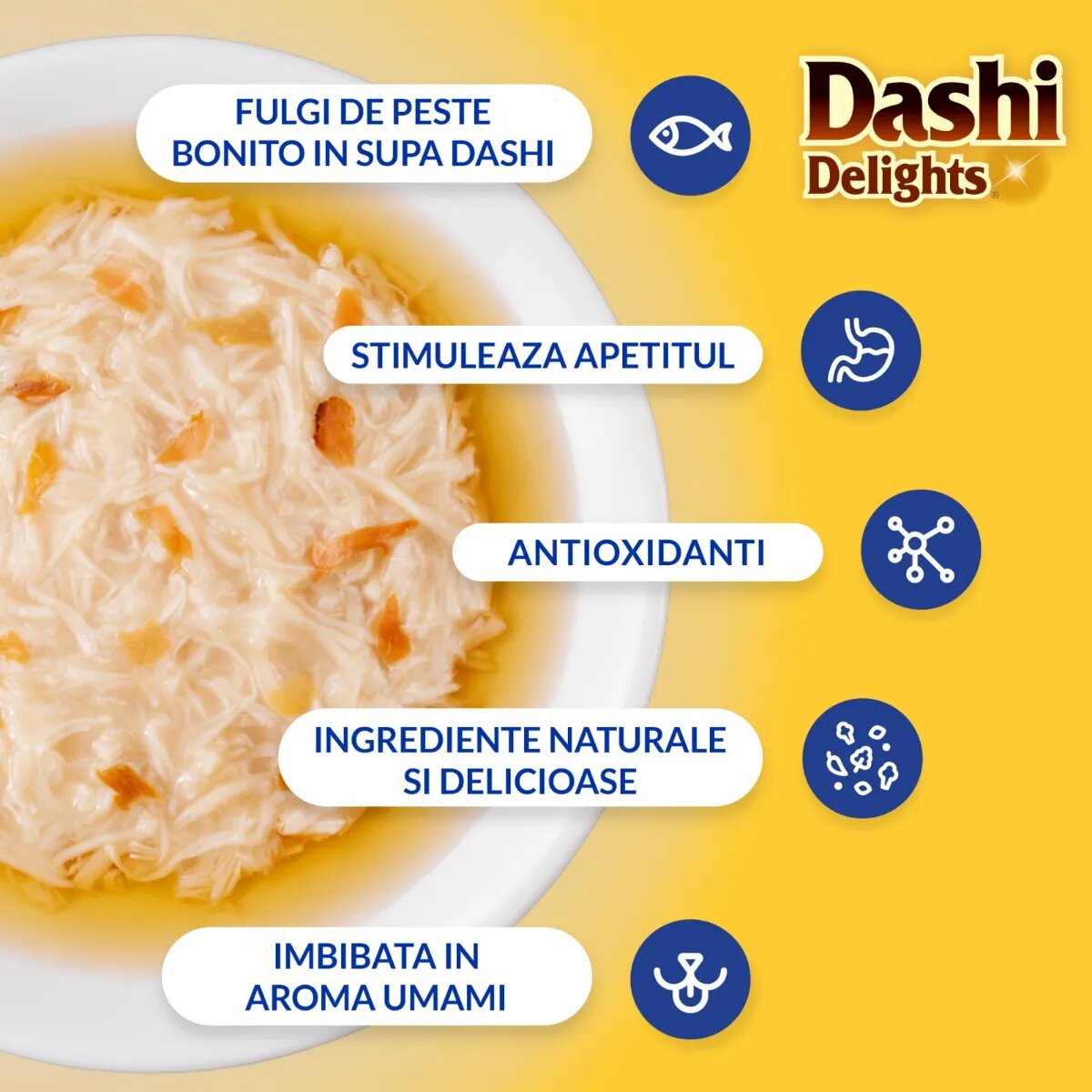 Inaba Ciao Dashi Pui și Fulgi de Bonito bol hrană umedă fără cereale pisici (în sos) 70g