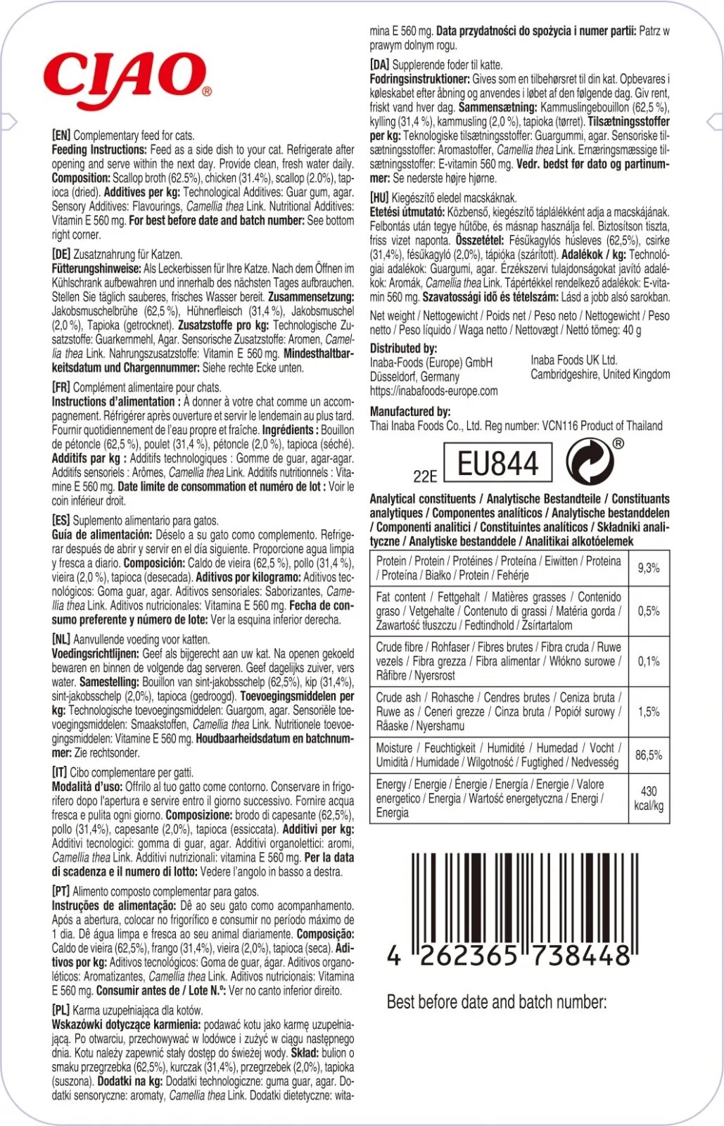 Inaba Ciao Stew Pui și Scoici plic hrană umedă fără cereale pisici (în sos) 40g